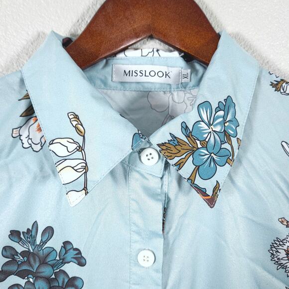 Misslook Maxi Dress Floral Blue Button Down Size XL Cottagecore - Picture 5 of 12